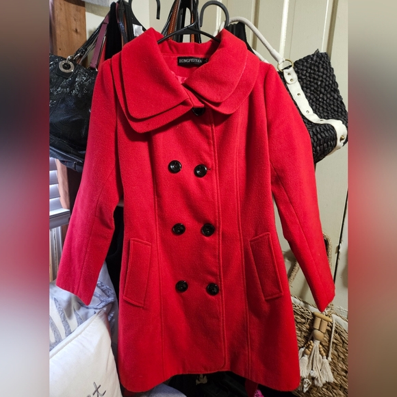 None Jackets & Blazers - Vibrant Red Pea Coat